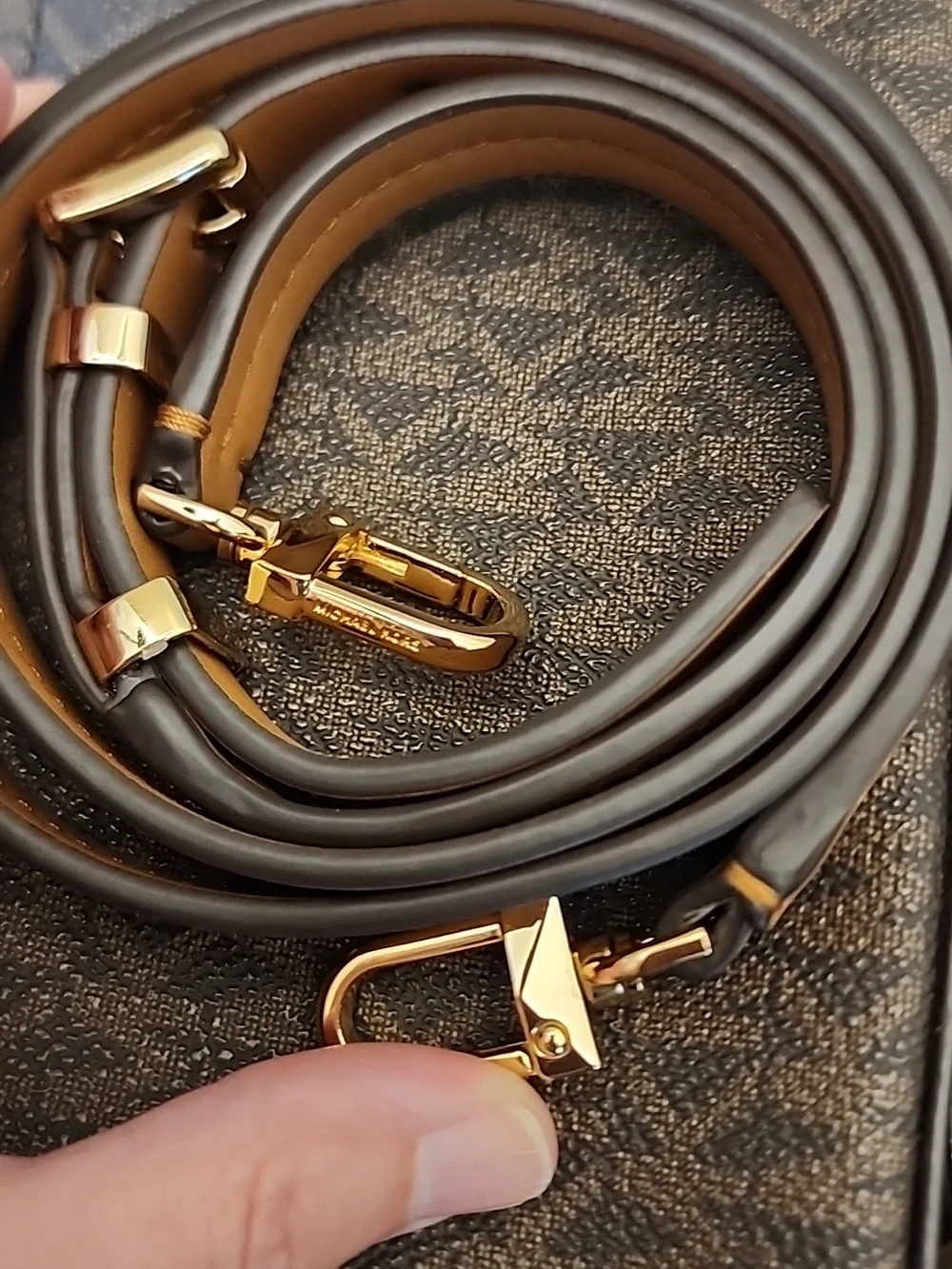 Michael Kors Brown Logo Crossbody with‎ Gold Chain